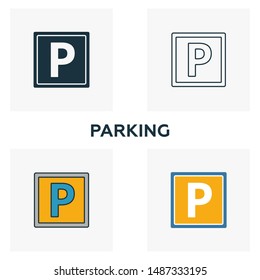 Parking icon set. Four elements in diferent styles from airport icons collection. Creative parking icons filled, outline, colored and flat symbols.