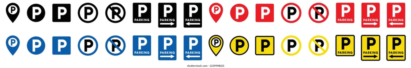 Parking icon set. Parking pin icon vector, street or road signs or traffic signs for parking, direction symbol for parking for apps and websites, symbol illustration