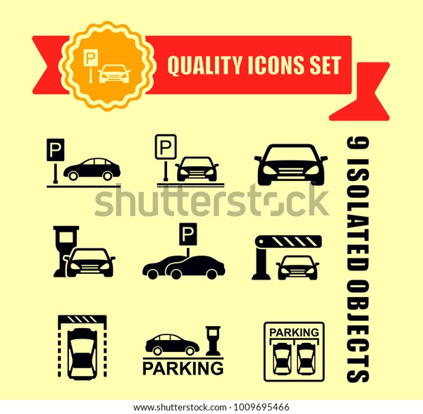 parking icon set with red\
tape accent