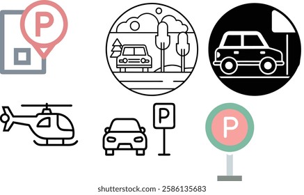 Parking Icon Set – Vector Art Illustration Bundle for Transportation and Urban Design