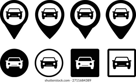Conjunto de Ícones de Estacionamento. Símbolos de navegação e de estacionamento inteligente. Coleção de Símbolos de Viagem Urbana, Estacionamento e Transporte