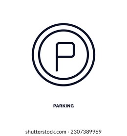 parking icon. Thin line parking icon from hotel and restaurant collection. Outline vector isolated on white background. Editable parking symbol can be used web and mobile