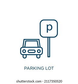parking lot icon. Thin linear parking lot outline icon isolated on white background. Line vector parking lot sign, symbol for web and mobile