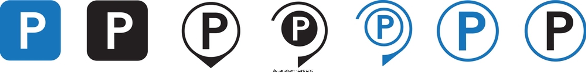 Icono de estacionamiento. Señales de estacionamiento aisladas por vectores. Puntero de estacionamiento de mapas. Señal de estacionamiento. Vector de material.