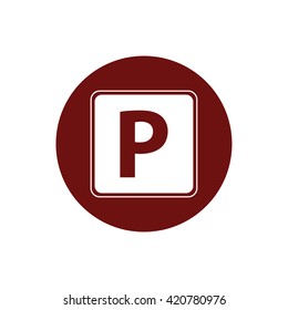 Parking icon vector sign. Red circle. Red button