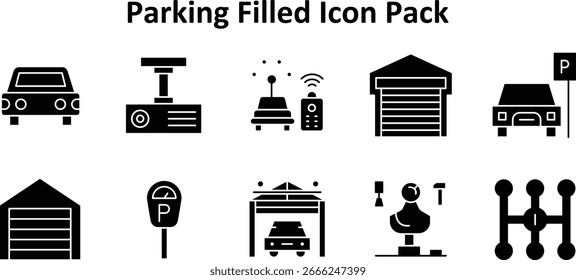 Iconos de estacionamiento - 10 Vectores de estilo sólido lleno