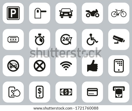 Parking Or Parking Lot Icons Black & White Flat Design Set Big