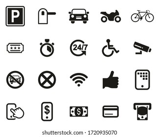 Parking Or Parking Lot Icons Black & White Set Big