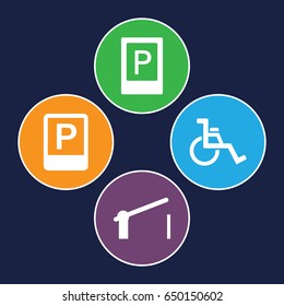 Parking icons set. set of 4 parking filled icons such as parking, wheel chair