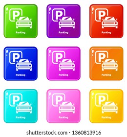 Parking icons set 9 color collection isolated on white for any design