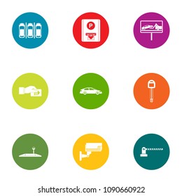 Parking lot icons set. Flat set of 9 parking lot vector icons for web isolated on white background