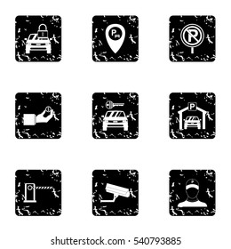 Parking icons set. Grunge illustration of 9 parking vector icons for web