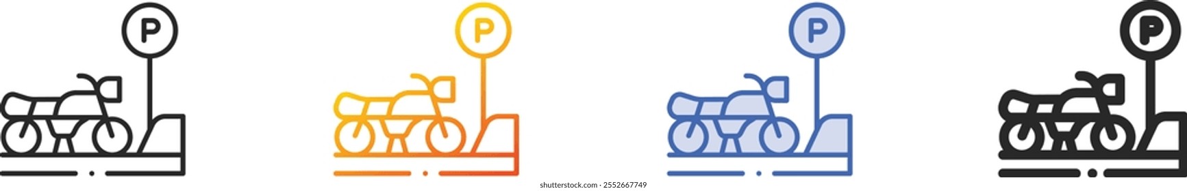 estacionamento icon.Thin Linear, gradiente, azul traço e negrito estilo design isolado no fundo branco