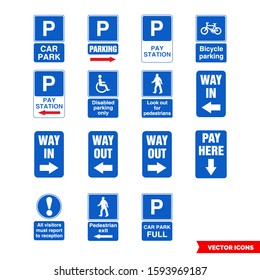 Parking information sign icon set of color types. Isolated vector sign symbols. Icon pack.