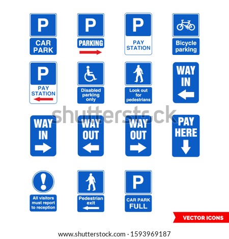 Parking information sign icon set of color types. Isolated vector sign symbols. Icon pack.