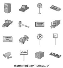 Parking items icons set in monochrome style isolated on white background