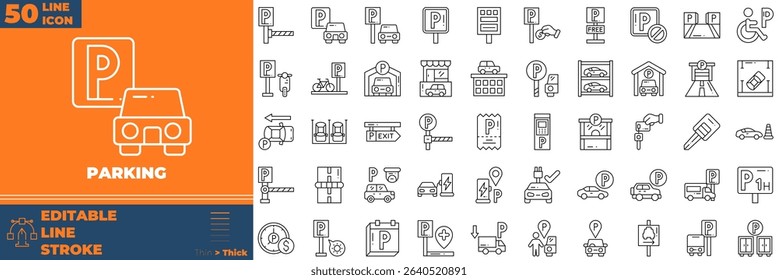 Parking Line Editable Icons set. Vector illustration in modern thin line style of parking icons: road, prohibited, traffic, etc