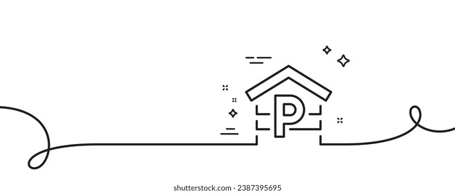 Icono de línea de estacionamiento. Una línea continua con curl. Señal de estacionamiento. Símbolo del garaje del lugar de transporte. Estacionamiento de una cinta de contorno simple. Patrón de curva de bucle. Vector