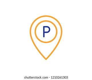 Parking line icon. Location map pointer sign. Car park symbol. Colorful outline concept. Blue and orange thin line color icon. Parking Vector
