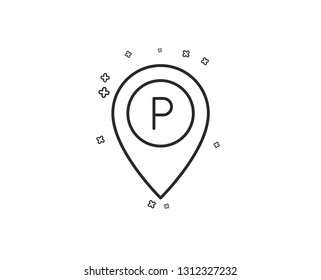 Parking line icon. Location map pointer sign. Car park symbol. Geometric shapes. Random cross elements. Linear Parking icon design. Vector