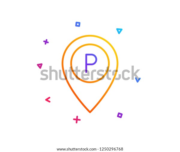 Parking line icon. Location map pointer sign. Car\
park symbol. Gradient line button. Parking icon design. Colorful\
geometric shapes.\
Vector