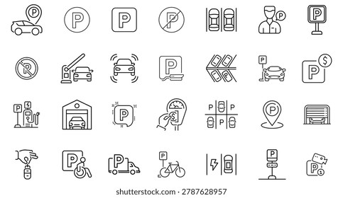 Parking line icon set. Car Parking line icon. Public parking and parking location sign symbol. Vector illustration.
