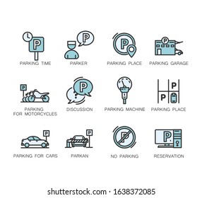 Parking line icons. Car garage and parking line vector symbols.Quality line set. Vector