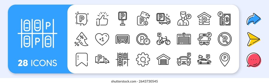 Parking line icons. Interest rate, AI generate, Inflation icons. Car garage, Valet servant and Paid transport parking icons. Vector