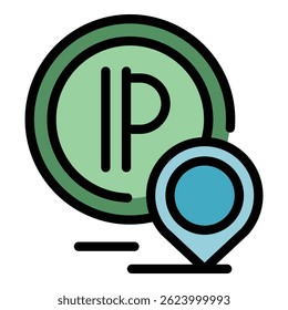 Parking location icon. Outline parking location vector icon for web design isolated on white background color flat