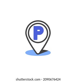 Parking location line icon. linear style sign for mobile concept and web design. Map pointer with car parking outline vector icon. Symbol, logo illustration. Vector graphics