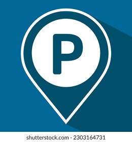 parking, location pointer, blue color, white background, vector illustration