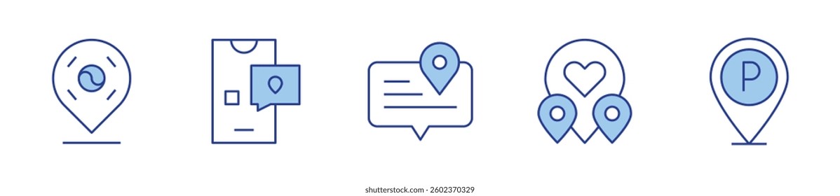 parking, location, send, speech bubble, placeholder. Location Icon vector illustration. Line Duotone style. Editable stroke.