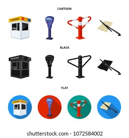 A parking lot, a parking meter, a check for services, a barrier. Parking zone set collection icons in cartoon,black,flat style vector symbol stock illustration web.