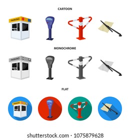 A parking lot, a parking meter, a check for services, a barrier. Parking zone set collection icons in cartoon,flat,monochrome style vector symbol stock illustration web.