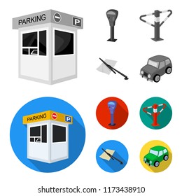 A parking lot, a parking meter, a check for services, a barrier. Parking zone set collection icons in monochrome,flat style vector symbol stock illustration web.