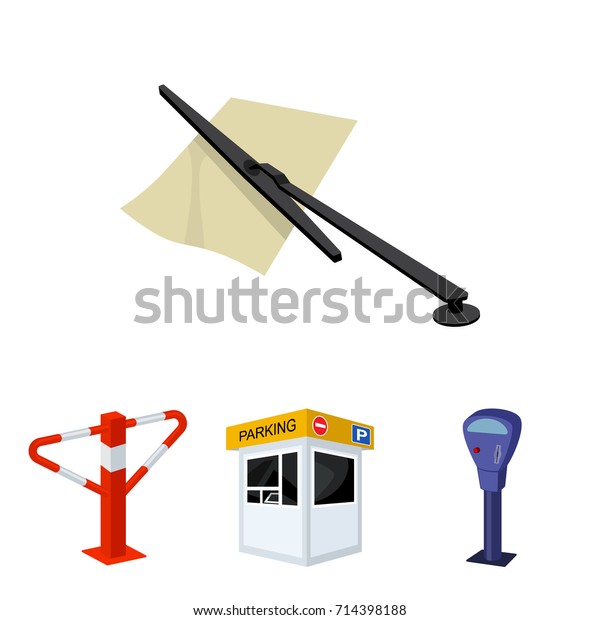 A parking lot, a parking meter, a\
check for services, a barrier. Parking zone set collection icons in\
cartoon style vector symbol stock illustration\
web.