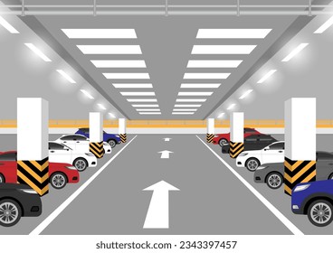 Parking lots or Car Parking Space with Car or Empty Parking Zone Underground. Vector Illustration.