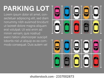 Parking lots or Car Parking Space or Parking Zone in the City from Aerial View. Vector Illustration.