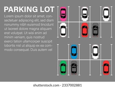 Parking lots or Car Parking Space or Parking Zone in the City from Aerial View. Vector Illustration.