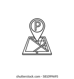 Parking map pointer line icon, mobile gps navigation and location, pin on tablet vector graphics, a linear pattern on a white background, eps 10.