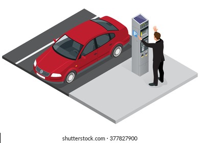 Parking meter didn't give ticket or error or breaking. Flat 3d isometric vector illustration