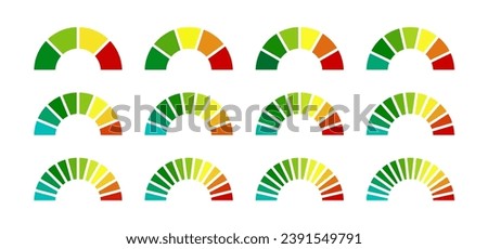 Parking meter gauge icon. Efficiency or happiness measurement scale section. Cold and hot temperature dial obedience. Low and high level of fuel infographics