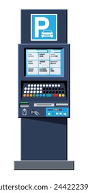 Parking Meter Isolated on White. Ticket Machine Icon. Modern Meters for Parking Lot. Authorized Machine. Self Service Parking Pay. Electronic Payment Terminal. Cartoon Flat Vector Illustration