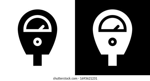 Parking Meter Machine. Glyph Icon in White and Black Version.