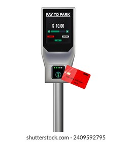 Parking meters.Parking lot with authorized parking machine.Self service parking pay.Wireless, contactless or cashless payments, rfid nfc