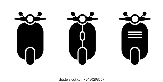 Parking, motor scooter. Electric scooter or e-scooter. Battery charging for Charge charging point. Modern ecology vehicle, e scooter logo. Motorcycle or motor bike. Electric motor bicycle or bike.