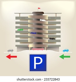 Parking multilevel. Parking tiered. Garage spiral. Vector illustration