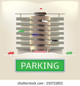 Parking Multilevel. Parking Tiered. Garage Spiral. Vector Illustration