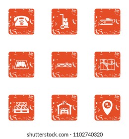 Parking navigation icons set. Grunge set of 9 parking navigation vector icons for web isolated on white background