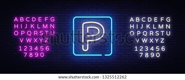 Parking neon sign vector. Parking Zone Design\
template neon sign, light banner, neon signboard, nightly bright\
advertising, light inscription. Vector illustration. Editing text\
neon sign